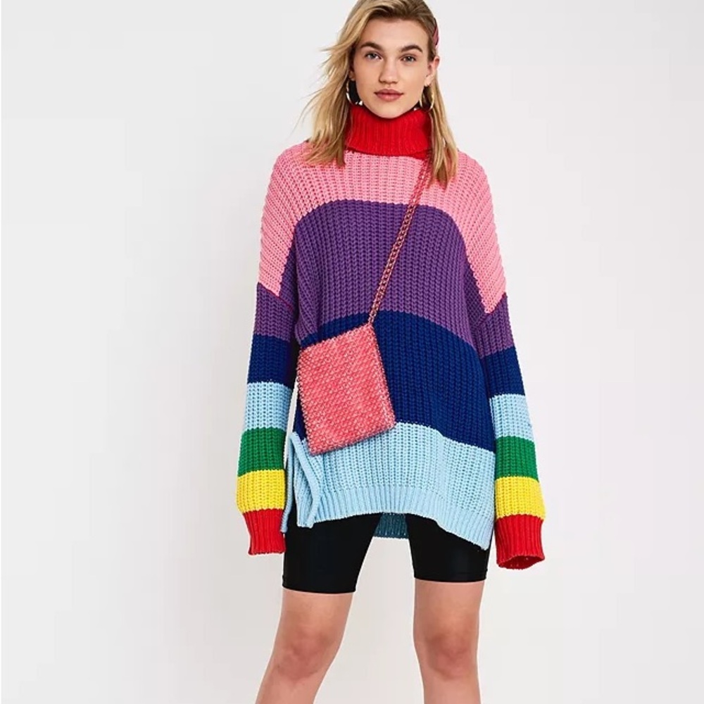 Lazy Oaf Rainbow Knit Roll Neck Sweater Sz S
